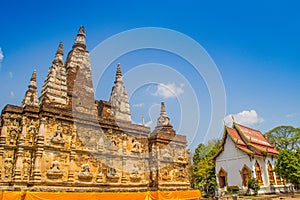 Wat Chet Yot (Wat Jed Yod) or Wat Photharam Maha Vihara, the public Buddhist temple with crowning the flat roof of the rectangular