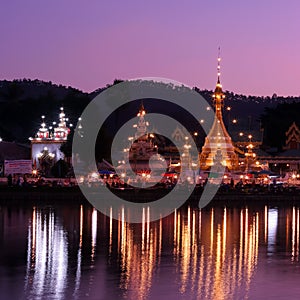 Wat Chong Klang and Wat Chong Kham at dusk. Mae Hong Son, Northern Thailand