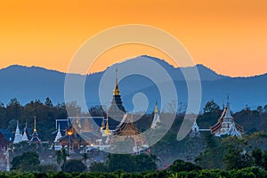 Wat Den Salee Sri Muang Gan or Ban Den temple is the most famous landmark in Chiang Mai, Thailand. Thai temple in sunset ,