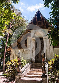 Wat Don Sak temple with magnificently carved doors in Uttaradit, Thailand.