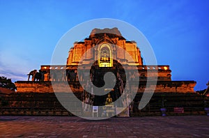 Wat Jedi Luang Temple mean big pagoda temple is the ancient templeat twilight in Chiagmai