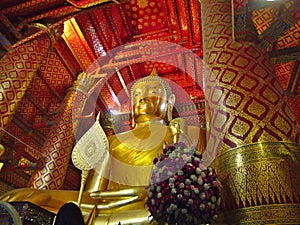 Wat Phanan Choeng Temple AYUTTHAYA THAILAND-01 MARCH 2019:Buddha statue, Phanan Choeng Buddha statue, built last year B.E. 1867,