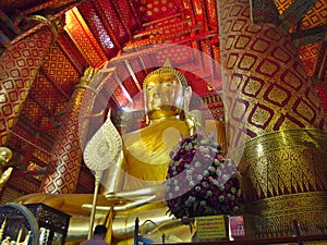 Wat Phanan Choeng Temple AYUTTHAYA THAILAND-01 MARCH 2019:Buddha statue, Phanan Choeng Buddha statue, built last year B.E. 1867,