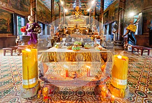 Wat Phnom Daun Penh,Buddhist temple interior,artwork and symbolic statues,Phnom Penh,Cambodia