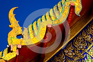 Wat Pho Buddhist temple roof in Bangkok, Thailand