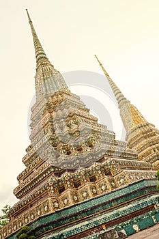 Wat Pho temple complex with pagodas in Bangkok