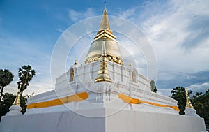 Wat Phra Borom That Thung Yang the most important pagoda in Laplae district of Uttaradit Province of Thailand at sunset.