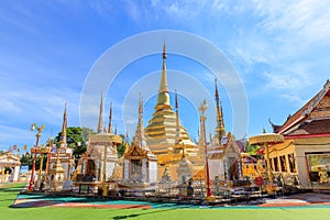 Wat Phra Borommathat Temple at Ban Tak distict. The golden Myanmar style pagoda contain Buddha