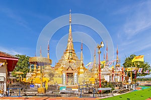 Wat Phra Borommathat Temple at Ban Tak distict. The golden Myanmar style pagoda contain Buddha