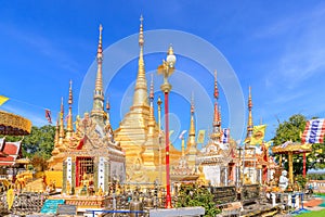Wat Phra Borommathat Temple at Ban Tak distict. The golden Myanmar style pagoda contain Buddha