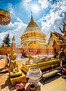 Wat Phra That Doi Suthep, famous golden temple with gold pagoda near the Chiang Mai city, Thailand
