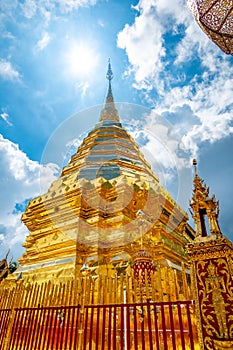 Wat Phra That Doi Suthep, famous golden temple with gold pagoda near the Chiang Mai city, Thailand