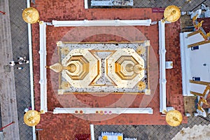 Wat Phra That Doi Tung from above birdeyes view, a famous Temple and Buddhism place. It`s settled on the mountain in Chiang Rai