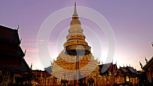 Wat Phra That Hariphunchai before sunset.