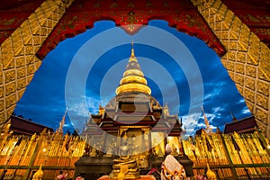 Wat Phra That Hariphunchai in twilight time