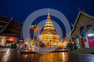 Wat Phra That Hariphunchai in twilight time