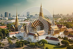 Wat Phra Kaew Bangkok, Thailand temple at night with Ai Generated