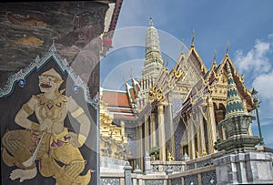 Wat Phra Kaew temple in bangkok capital city of thailand famous place for tourist.temple of the Emerald Buddha and beautiful wall