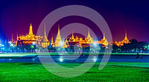 Wat Phra Kaew, Temple of the Emerald Buddha,Grand palace at twilight in Bangkok, Thailand