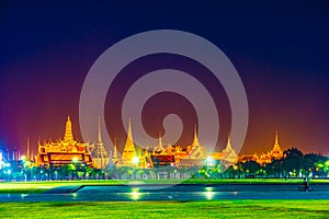 Wat Phra Kaew, Temple of the Emerald Buddha,Grand palace at twilight in Bangkok, Thailand