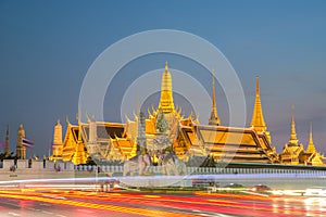 Wat Phra Kaew, Temple of the Emerald Buddha,Grand palace at twilight in Bangkok, Thailand