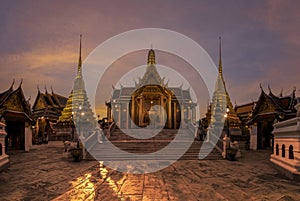 Wat Phra Kaew, Temple of the Emerald Buddha with twilight sky