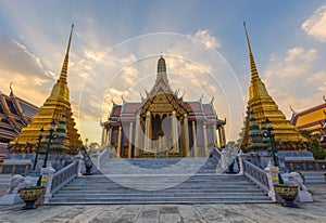 Wat Phra Kaew in twilight, Temple of the Emerald Buddha Wat Phra Kaew is one of Bangkok`s most famous tourist sites and it was