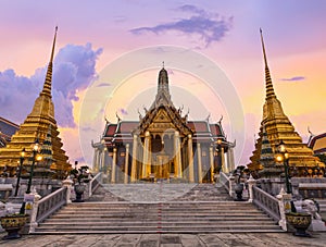 Wat Phra Kaew in twilight, Temple of the Emerald Buddha Wat Phra Kaew is one of Bangkok`s most famous tourist sites and it was