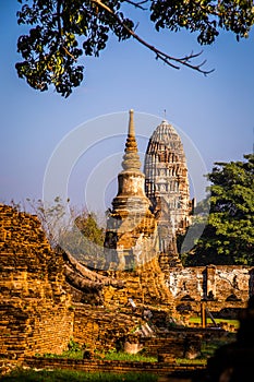 Wat Phra Mahathat temple with head statue trapped in bodhi tree in Phra Nakhon Si Ayutthaya, Thailand