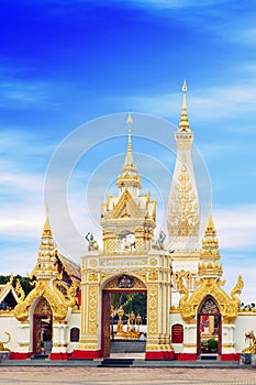 Wat Phra That Phanom houses famous stupa containing Buddha`s breast bone in Nakhon Phanom Province, northeastern Thailand photo