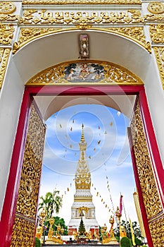 Wat Phra That Phanom houses famous stupa containing Buddha`s breast bone in Nakhon Phanom Province, northeastern Thailand photo