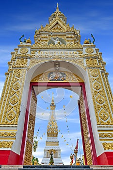 Wat Phra That Phanom houses famous stupa containing Buddha`s breast bone in Nakhon Phanom Province, northeastern Thailand photo