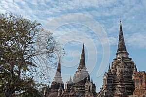 Wat Phra Si Sanphet Buddhist temple in the city of Ayutthaya Historical Park, Thailand, a UNESCO World Heritage Site.