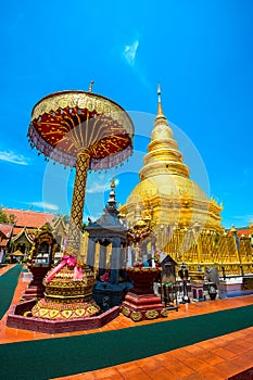 Wat Phrathat Hariphunchai Golden pagoda.