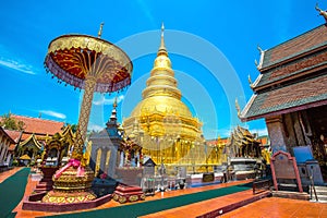 Wat Phrathat Hariphunchai Golden pagoda.