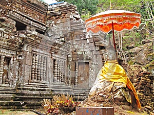 Wat Phu temple with stone buddha
