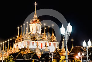 Wat Ratchanatdaram Woravihara night view of the temple, Bangkok, Thailand