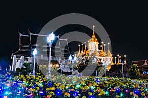 Wat Ratchanatdaram Woravihara night view of the temple, Bangkok, Thailand