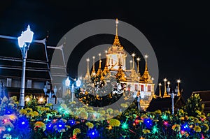 Wat Ratchanatdaram Woravihara night view of the temple, Bangkok, Thailand