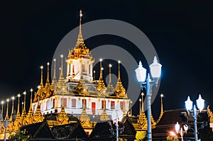 Wat Ratchanatdaram Woravihara night view of the temple, Bangkok, Thailand