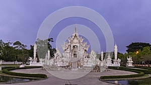 Wat Rong Khun beautiful white temple famous landmark travel place and popular of Chiang Rai, Thailand in morning time