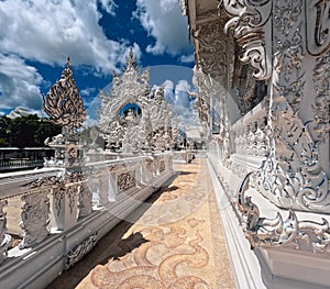 Wat Rong Khun close up details of passage and facade ornamentation