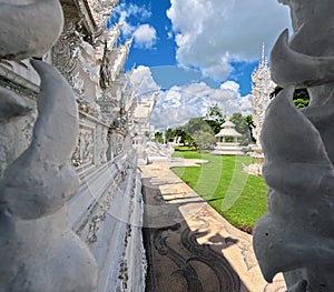 Wat Rong Khun close up details of railing ornamentation