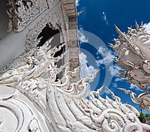 Wat Rong Khun close up facaede details and ornamentation