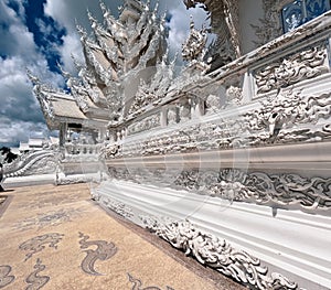 Wat Rong Khun Temple decorative mirrored facade ornamentation