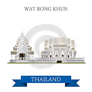 Wat Rong Khun Thailand vector flat attraction travel sightseeing