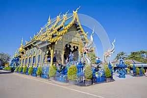 The Wat Rong Suea Ten, or Blue Temple in Thai Lanna style in Chiang Rai Province, Northern Thailand