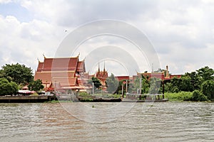 Wat Sanam Nuea and Chao phraya river, view from Koh Kret in Bangkok