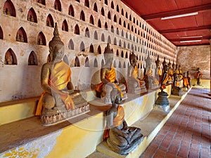 Wat Si Saket is a Buddhist Temple which formerly held the Emerald Buddha. Travel in Vientiane, Laos. 8th December, 2013.