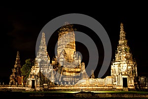 Wat Wattanaram at night, Ayutthaya, Thailand